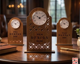 Desk Clock SVG Template | Laser Cut Wooden Clock Design | Heart Pattern Clock | CNC Laser Cut File | Glowforge Svg Dxf Png