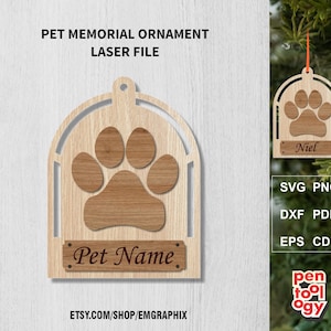 Pet Paw Christmas Tree Decoration Memorial Ornament, Paw print ornament Laser File, Pet loss bauble, Vector Svg Dxf Cdr Eps Files