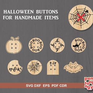 Handgemaakt knop lasergesneden patroon, Halloween-thema knoppen snijbestand, label voor brei- en haakproducten-Svg Dxf Glowforge Vector