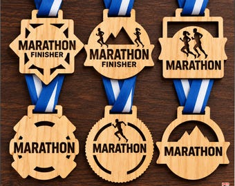 Marathon Medal SVG Bundle, 6 Finisher Medal Designs, Race Award Laser Cut Files, Running Event Template