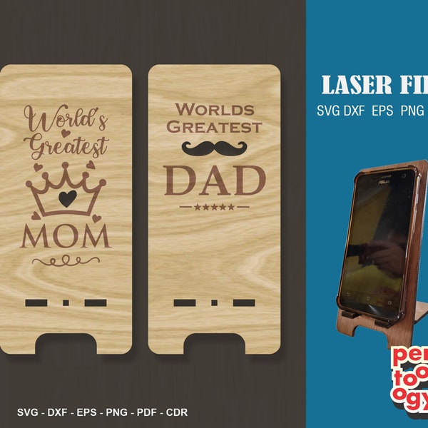 Cell phone Stand Laser Cut File, Phone Holder Gift for Mom and Dad SVG for Laser