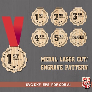 Medaille lasergesneden graveerbestanden, houten medailleontwerpen kampioen en tweedeprijswinnaar, vormpatroon prijs, Glowforge, SVG-vectorbestanden