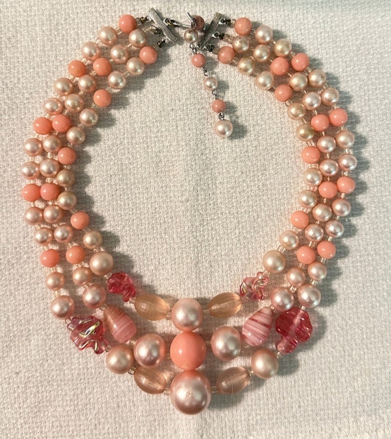 Beautiful Rosy Pink Layered Beaded Necklace 15"