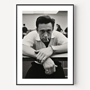 Johnny Cash Cigarette Poster, Music Black and White Wall Art, Vintage Print, Photography Prints, Museum Quality Photo Art Print
