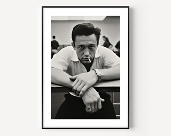 Johnny Cash Cigarette Poster, Music Black and White Wall Art, Vintage Print, Photography Prints, Museum Quality Photo Art Print