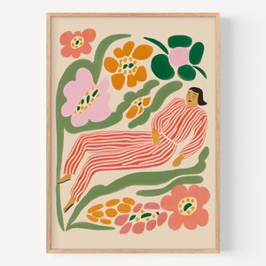 Póster de Henri Matisse, arte mural, mujer dormida, exposición, póster de arte lineal vintage, dibujo lineal minimalista, arte mural, regalo de inauguración de la casa