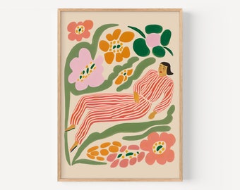 Póster de Henri Matisse, arte mural, mujer dormida, exposición, póster de arte lineal vintage, dibujo lineal minimalista, arte mural, regalo de inauguración de la casa
