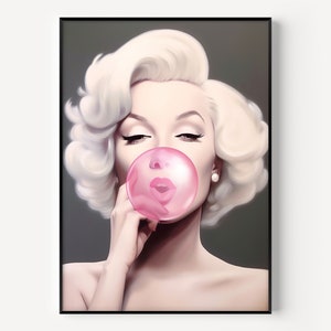 Marilyn Monroe Bubble Gum Fashion Print Pop Art Print Wall Art Marilyn Monroe Portrait Bubble Gum Wall Art