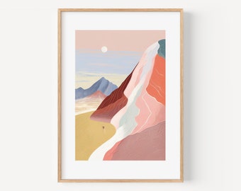 Abstract Mountain Art Nature Print Style Multicolored Wall Art Mountain Naturism prints Extra Large Fine Painting, Sunrise prints, sunset