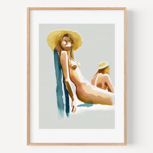 Impresión abstracta de verano femenino, modelo en bikini, impresión artística, pintura ilustrativa de mujeres, póster, arte pop de cuerpo femenino, dibujo, arte figurativo