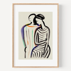 Arte abstracto de personas, arte de mediados de siglo, arte abstracto moderno, arte abstracto de pared, impresión minimalista, arte para sala de estar, decoración de pared con figura femenina