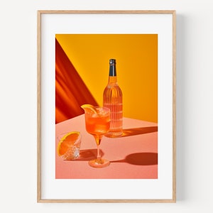 Aperol-Spritz Cocktail Print Orange Minimalist Modern Bar Print Summer Prints Aperol Summer Drinks Trendy , Bar decoration, bar print