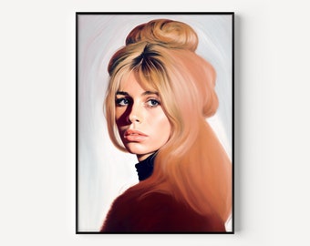 Lámina artística de Brigitte Bardot / Póster vintage con retrato de mujer