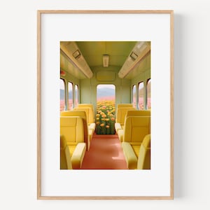 New York Subway Illustration Art Print, Iconic NYC Wall Art, Subway Train print, Manhattan Travel Art, floral Print, Minimal Modern wall art