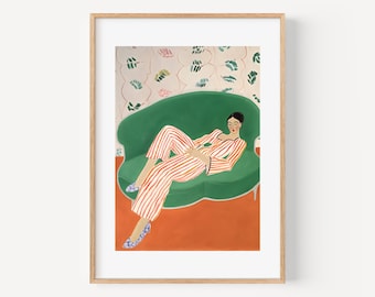 Póster de Henri Matisse, arte mural, mujer dormida, exposición, póster de arte lineal vintage, dibujo lineal minimalista, arte mural, regalo de inauguración de la casa