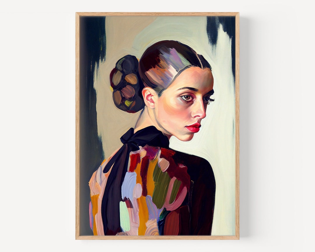 Vintage Woman Portrait Oil Painting Vintage Female Figure Print Women ...