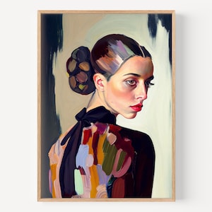 Portrait de femme vintage, peinture à l'huile, figure féminine vintage, impression d'art mural de femmes, portrait de femme, affiches colorées de féminisme