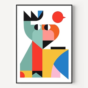 Arte cómico abstracto, impresión abstracta, arte de pared abstracto moderno colorido, carteles multicolores extra grandes de múltiples figuras ilustrativas