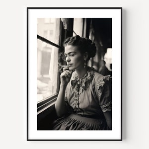 Manifesto divertente di Frida Kahlo che fuma, artista messicana, arte in bianco e nero, stampa vintage, stampe fotografiche, opere d'arte fotografiche di qualità museale