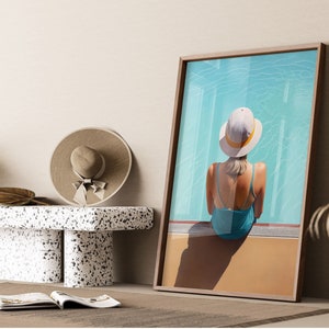 Poolside Women Print Seaside Print Minimalist Pool Illustration Girl Travel Poster Pop Art Female Holiday Print Women in Pool Women Swim Art