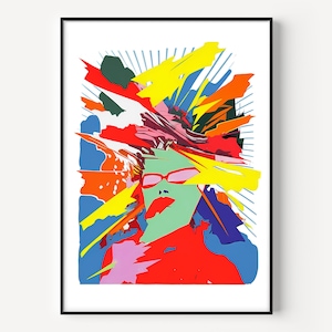 Arte pop cómico abstracto con cabeza humana, impresión de pared de galería abstracta, arte mural abstracto moderno, póster multicolor, pintura de arte cómico moderno