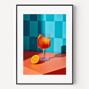 アペロール スプリッツ アートプリント カクテル オレンジ モダン デジタルアート、バー装飾 サマープリント アペロール サマードリンク トレンディなアペロール カクテルアート