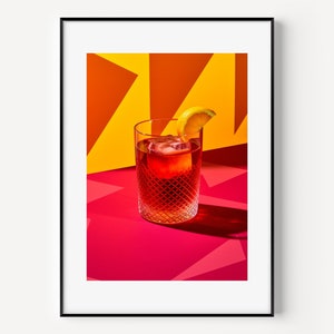Plakat Negroni Cocktail Negroni Art Pomarańczowy Minimalistyczny Nowoczesny Sztuka Cyfrowa Wystrój Baru Letnie Wydruki Letnie Filmy Letnie Napoje Modny Koktajl