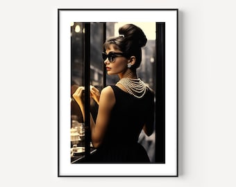 Audrey Hepburn Wall Art Audrey Hepburn Print Famous Photography Women Painting Vintage Photograph Portrait of Famous Colorful Poster