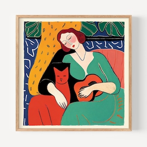 Exposición de impresiones de Matisse: Mujer y gato, galería, póster de arte mural, impresiones multicolores de Henri Matisse, impresiones abstractas de personas, pósteres de mujeres