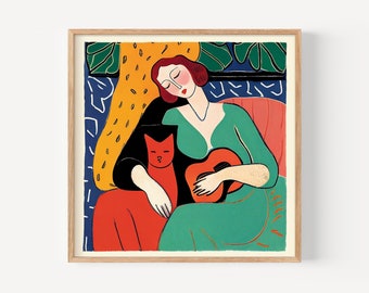 Exposición de impresiones de Matisse: Mujer y gato, galería, póster de arte mural, impresiones multicolores de Henri Matisse, impresiones abstractas de personas, pósteres de mujeres