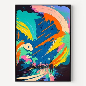 Arte cómico abstracto, impresión de arte cómico abstracto, pintura extragrande moderna colorida, carteles multicolor, ilustración de carteles cómicos modernos