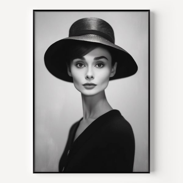 Audrey Hepburn Wand Kunst Schwarz Weiß Druck Berühmte Fotografie Frauen Gemälde Vintage Fotografie Porträt der berühmten Dame Frau