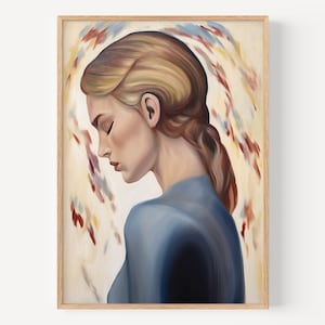 Portrait de femme vintage, peinture à l'huile, figure féminine vintage, impression d'art mural de femmes, portrait de femme, poster féminisme, poster fille pensant