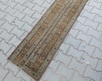 Handwoven Wool Oushak Runner Rug: 1.7x5.1 Ft Vintage Anatolian Hallway Rug