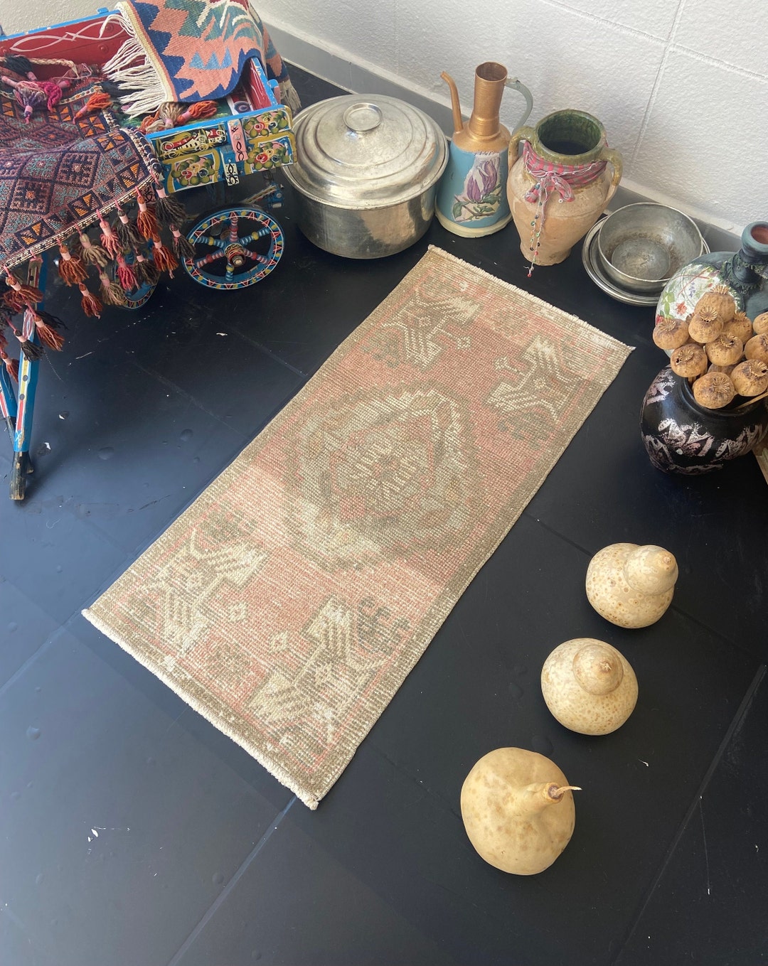 Vintage Bath Rug, Mini Boho Rug, Door Mat Rug, Rug for Gift, Oriental Door Mat, Bohemian ...