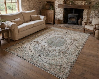 6x10 Wool Rug, Vintage Area Rug, Oushak Handmade Rug, Living room Rug, Saloon Rug, 6.5x10.5 Feet