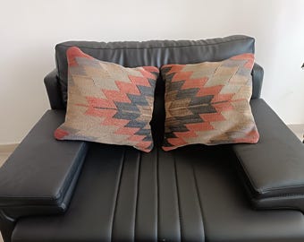 Handwoven Kilim Pillow Cover: 15x15 Vintage Turkish Rug, Boho Decor