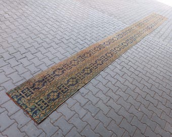 2x21 Ft Ekstra Long Runner Rug, Oushak Turkish Stair Runner 21 Feet, Yellow Blue