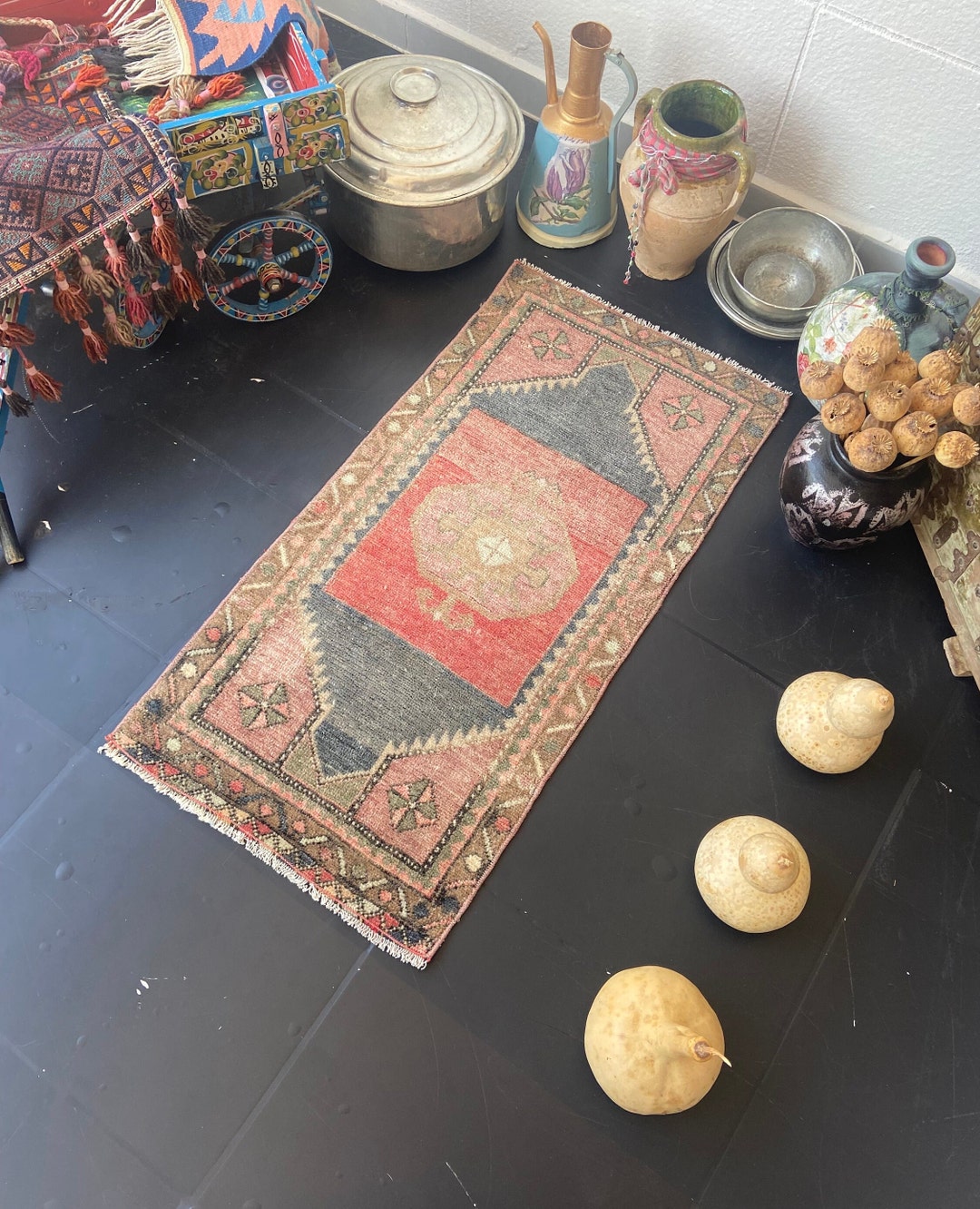 Red Vintage Rug Bohemian Bathroom Mat Red Boho Rug Mini - Etsy