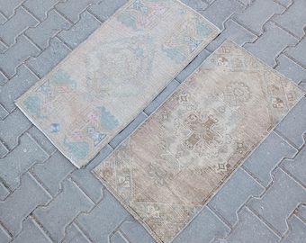 Pair Vintage Turkish Rugs: Matching Small Accent Rugs, 1970s