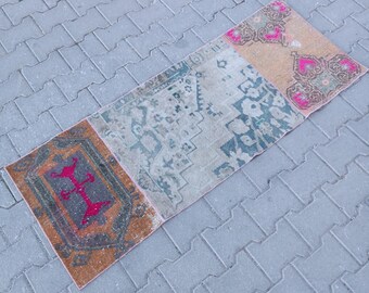 Vintage Turkish Patchwork Wool Runner Rug: Bohemian 2x5 Red Rug