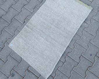 Turkish Hemp Kilim, White Rug: 2x3.5 ft Handwoven Bohemian Rug