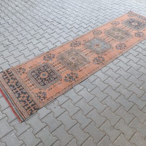 Vintage Turkish Wool Runner Rug – Handmade Anatolian Hallway Carpet – Bohemian Rustic Decor – 100% Wool Oriental Long Rug