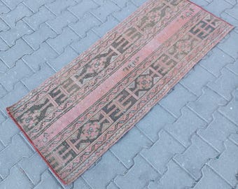 Vintage Turkish Wool Runner Rug: Bohemian Red Accent Rug (2x5 ft)