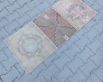2x4 Vintage Patchwork Oushak Rug: Distressed Wool Small Runner