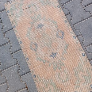Turkish Small Bathroom Rug, Faded Small Rug, Oushak Door Mat, Vintage Boho Rug, Wool Area Rug, Handmade Gift Rug,Anatolian Mini Rug,Bath Mat