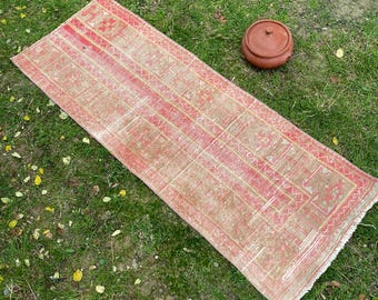 Vintage Turkish Wool Runner Rug: Red Patchwork Hallway Rug (2x5 ft)
