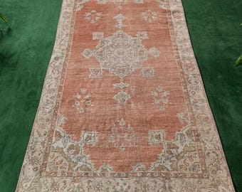 Neutral Antique Turkish Area Rug, Wool Hand Knotted 3x7 Soft Carpet, Muted Vintage Rug