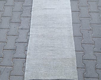 White Hemp Turkish Kilim Rug, Boho Entryway Runner (1.9x4.1 ft)