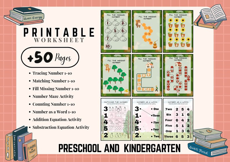 Preschool and kindergarten learning bundle 50 pages printable activity